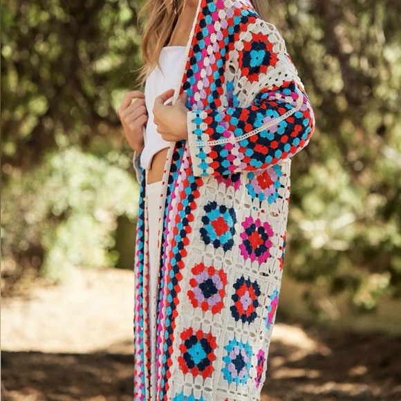 Crochet Cadigan Patchwork Boho Patchwork Cardigan Davi & Dani NWT - Picture 3 of 12